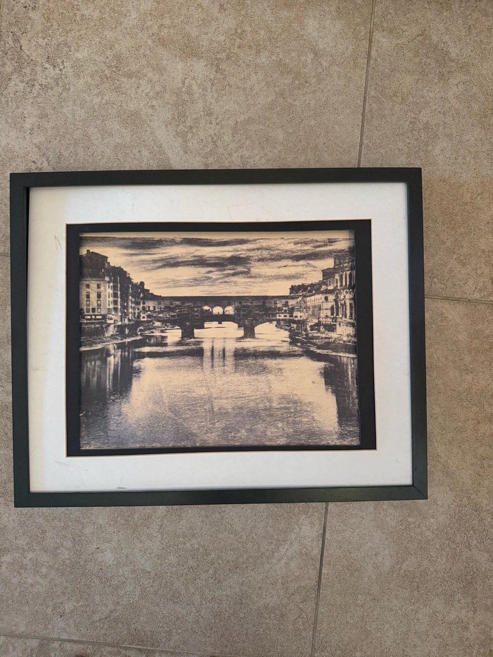Framed Black & White River Scene Wall Art